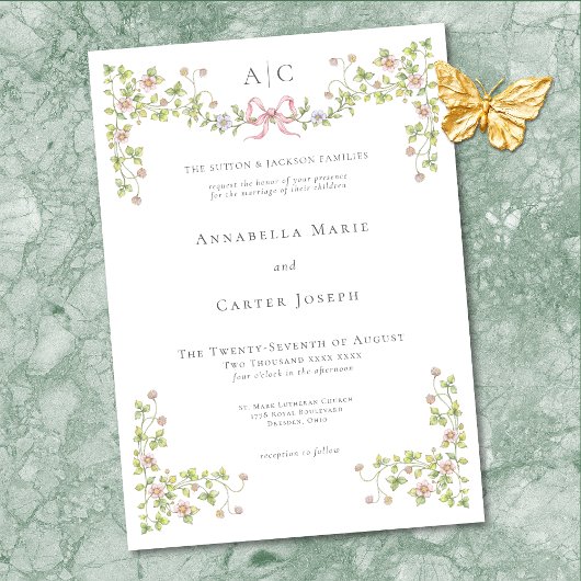 Invitation Elegant Victorian Pastel Floral Bow Wedding