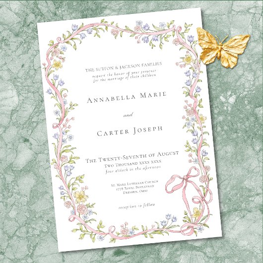 Invitation Elegant Victorian Pastel Floral Bow Wedding