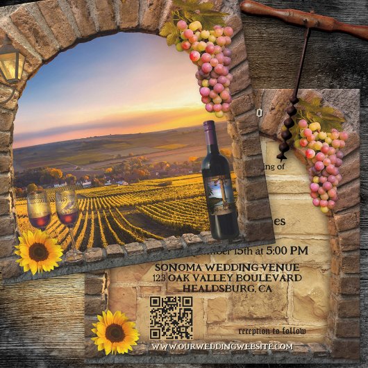 Invitation Élégant Vignoble à thème QR Code Mariage