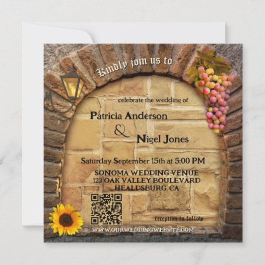 Invitation Élégant Vignoble à thème QR Code Mariage (Dos)