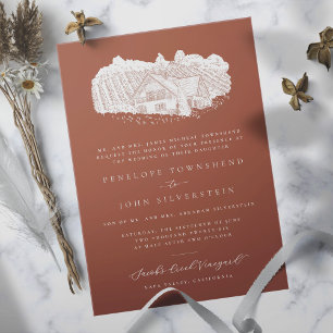 Invitation Elégant Vignoble Dessin Orange Formel Mariage