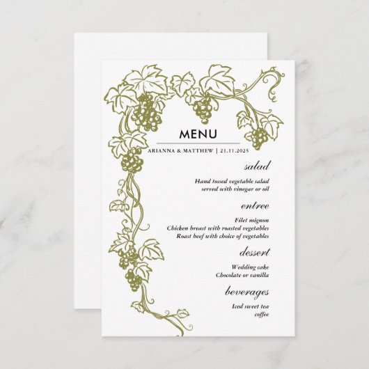 Invitation Élégant vignoble | Menu Mariage Italie (Devant / Derrière)