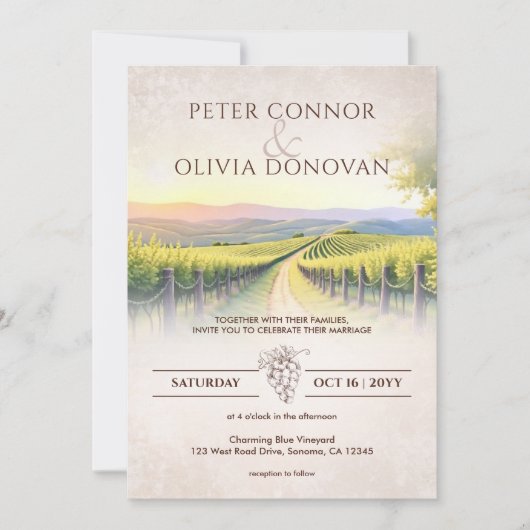 Invitation Élégant Vignoble romantique Rustique Mariage (Devant)