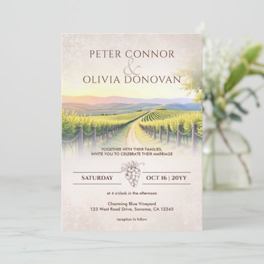 Invitation Élégant Vignoble romantique Rustique Mariage (Debout devant)