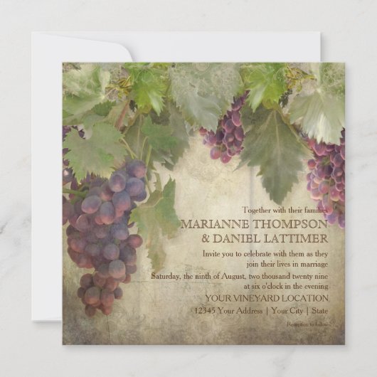 Invitation Élégant vignoble rustique Vignoble Automne Mariage (Devant)