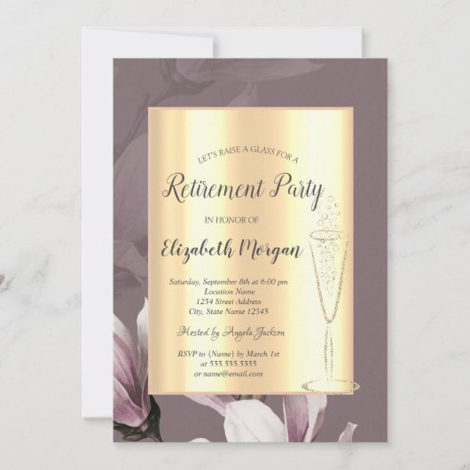 Invitation Élégant Vin Or Verre Magnolia Retraite (Devant)