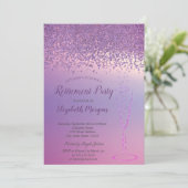 Invitation Élégant Vin Verre Diamants Violets Retraite (Debout devant)
