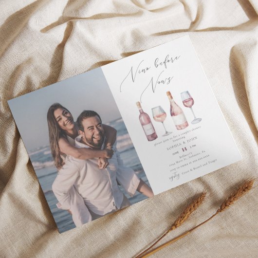 Invitation Elégant Vino aquarelle avant Vows Couples Douche