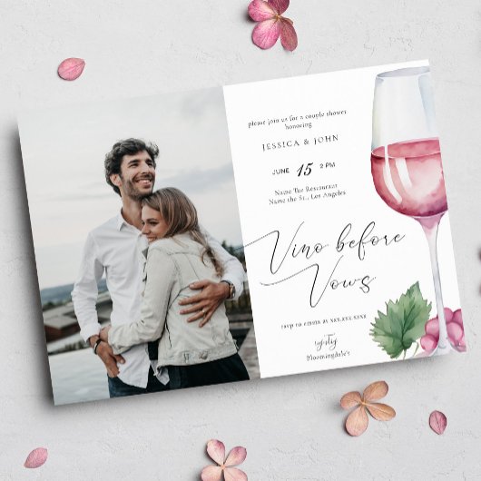 Invitation Elégant Vino aquarelle avant Vows Couples Douche