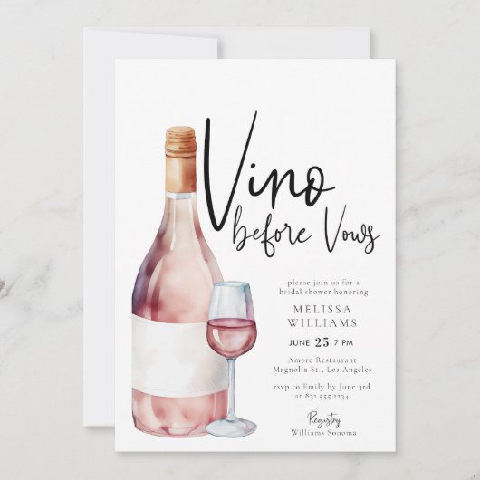 Invitation Élégant Vino aquarelle avant Vows Fête des mariées (Devant)