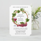 Invitation Élégant Vins de raisin Aquarelle Mariage de couron (Debout devant)