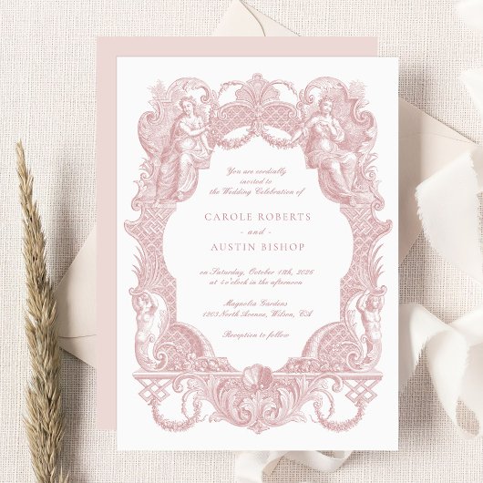 Invitation Elégant Vintage Baroque Blush Toile Mariage