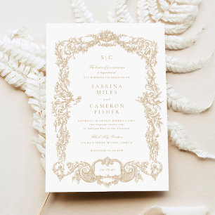 Invitation Elégant Vintage Baroque Floral Gold Frame Mariage