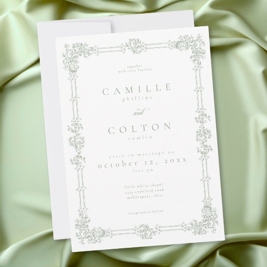 Invitation Elegant Vintage Baroque Sage Green Wedding