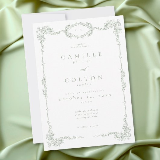 Invitation Elegant Vintage Baroque Sage Green Wedding
