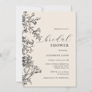Invitation Élégant Vintage Beige Noir Baby Shower