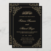 Invitation Élégant Vintage Black Gold Script Mariage musulman (Devant / Derrière)