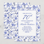 Invitation Elégant Vintage bleu antique Floral 70e (Devant / Derrière)