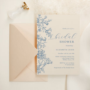 Invitation Élégant Vintage Bleu Beige Baby Shower de Mariée
