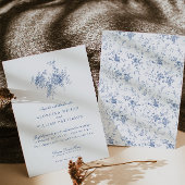 Invitation Élégant Vintage bleu floral Mariage Jouy