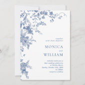 Invitation Elégant Vintage bleu Jardin Floral Mariage (Devant)