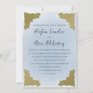 Invitation Élégant Vintage Bleu Poussiéreux Or