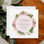 Invitation Élégant Vintage Blush Rose Floral 21e anniversaire<br><div class="desc">Elégante aquarelle moderne de style botanique/jardin rose vif vintage fleuri (rose) et vert peint feuilles sur invitation carré blanc 21e anniversaire. Le texte,  la police,  la taille de police et la couleur sont entièrement personnalisables,  donc cette carte peut être customisée pour répondre parfaitement à vos besoins.</div>