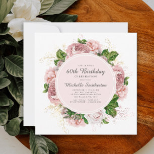 Invitation Elégant Vintage Blush Rose Floral 60e Anniversaire