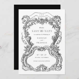 Invitation Elégant Vintage cadre en toile florale Enregistrer