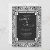 Invitation Elégant Vintage Déco noir blanc (Devant)