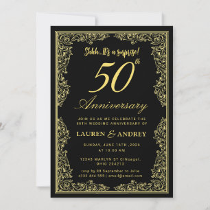 Invitation Élégant Vintage Doré Mariage Anniversaire de Mari