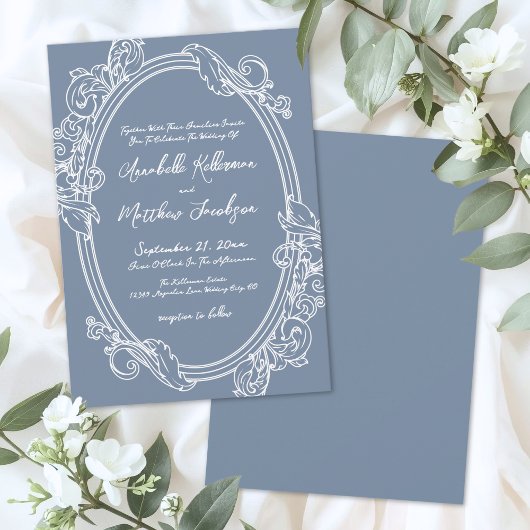 Invitation Elegant Vintage Dusty Blue Wedding