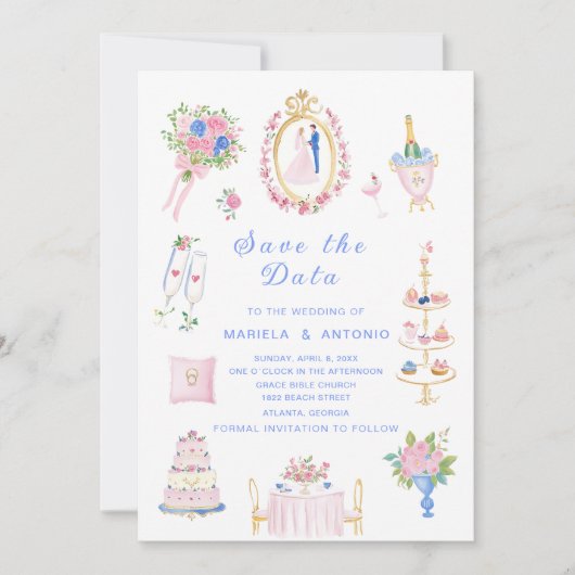 Invitation Élégant Vintage enregistrer les données Mariage Aq (Devant)