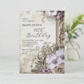 Invitation Elégant Vintage Floral 70e anniversaire (Debout devant)