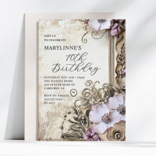 Invitation Elégant Vintage Floral 70e anniversaire