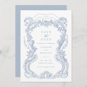 Invitation Elégant Vintage Floral Bleu Toile Enregistrer la d
