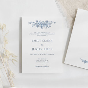 Invitation Élégant Vintage Floral Blue Mariage