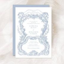 Elégant Vintage Floral Blue Toile Frame Mariage