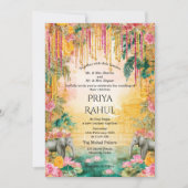 Invitation Elegant Vintage Floral Elephants Indian Wedding (Devant)
