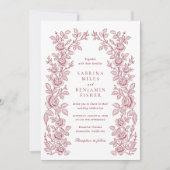 Invitation Elegant Vintage Floral Frame Burgundy Wedding (Devant)