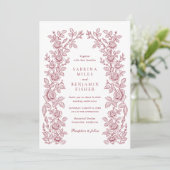 Invitation Elegant Vintage Floral Frame Burgundy Wedding (Debout devant)