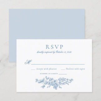 Invitation Elégant Vintage Floral Français Bleu Mariage RSVP