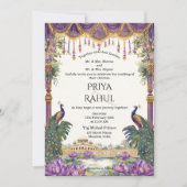 Invitation Elegant Vintage Floral Peacock Indian Wedding (Devant)
