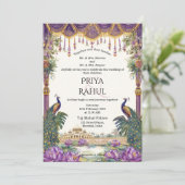 Invitation Elegant Vintage Floral Peacock Indian Wedding (Debout devant)