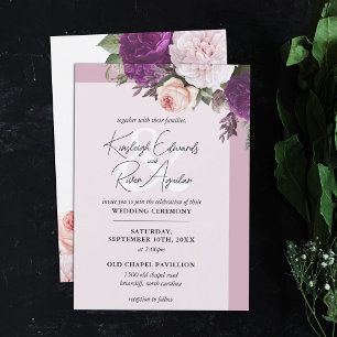 Invitation Elégant Vintage Floral Roses et Dusty Mauve Mariag
