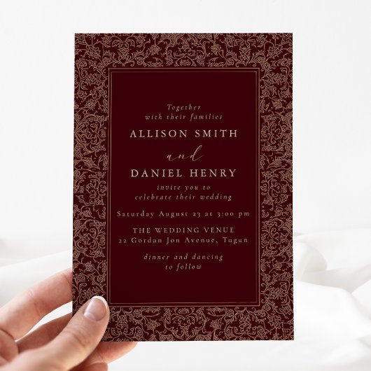 Invitation Elegant Vintage Frame Burgundy Wedding