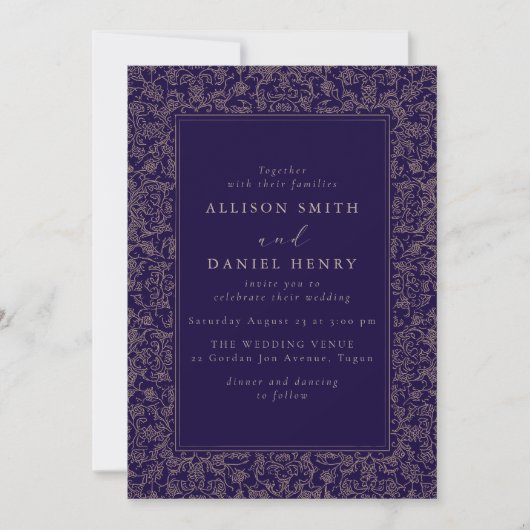 Invitation Elegant Vintage Frame Navy Wedding (Devant)