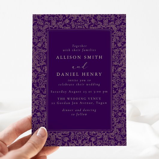 Invitation Elegant Vintage Frame Purple Wedding