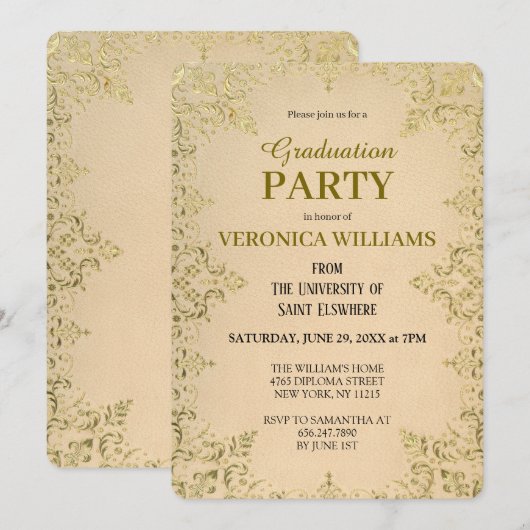 Invitation Élégant Vintage Gold 2025 Graduation Party (Devant / Derrière)