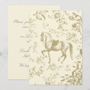 Invitation Elégant Vintage Gold Beige Cream Floral Horse